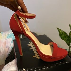 Red open toe heels